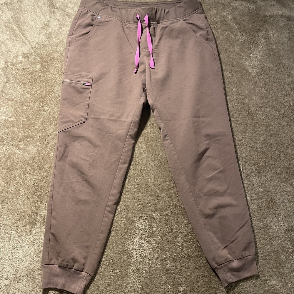 FIGS Scrub Pants Womens Large Zamora Jogger Light Brown Pink Drawstring Nurse